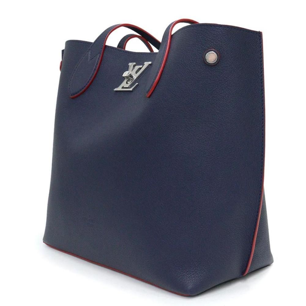 Louis Vuitton LockMe Go Tote Bag Grain Calf Leather Marine Rouge Navy - Picture 4 of 10